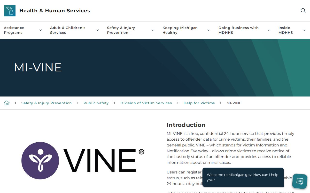 Official Michigan MI-VINE county jail information and registration overview