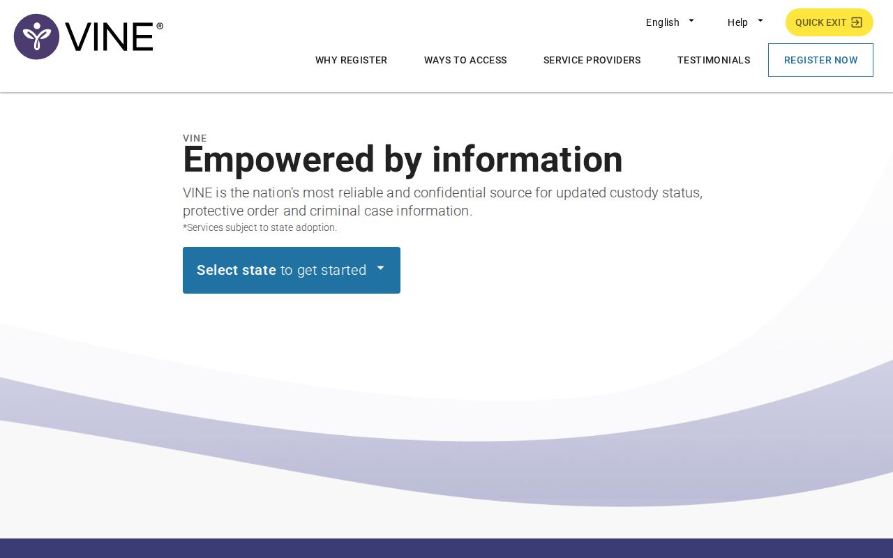VINELink state selection and custody search landing screen