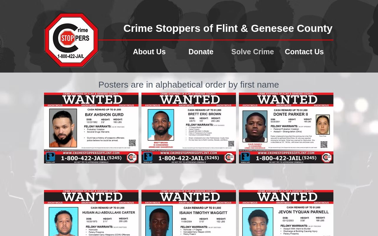 Crime Stoppers of Flint and Genesee County fugitive tip page