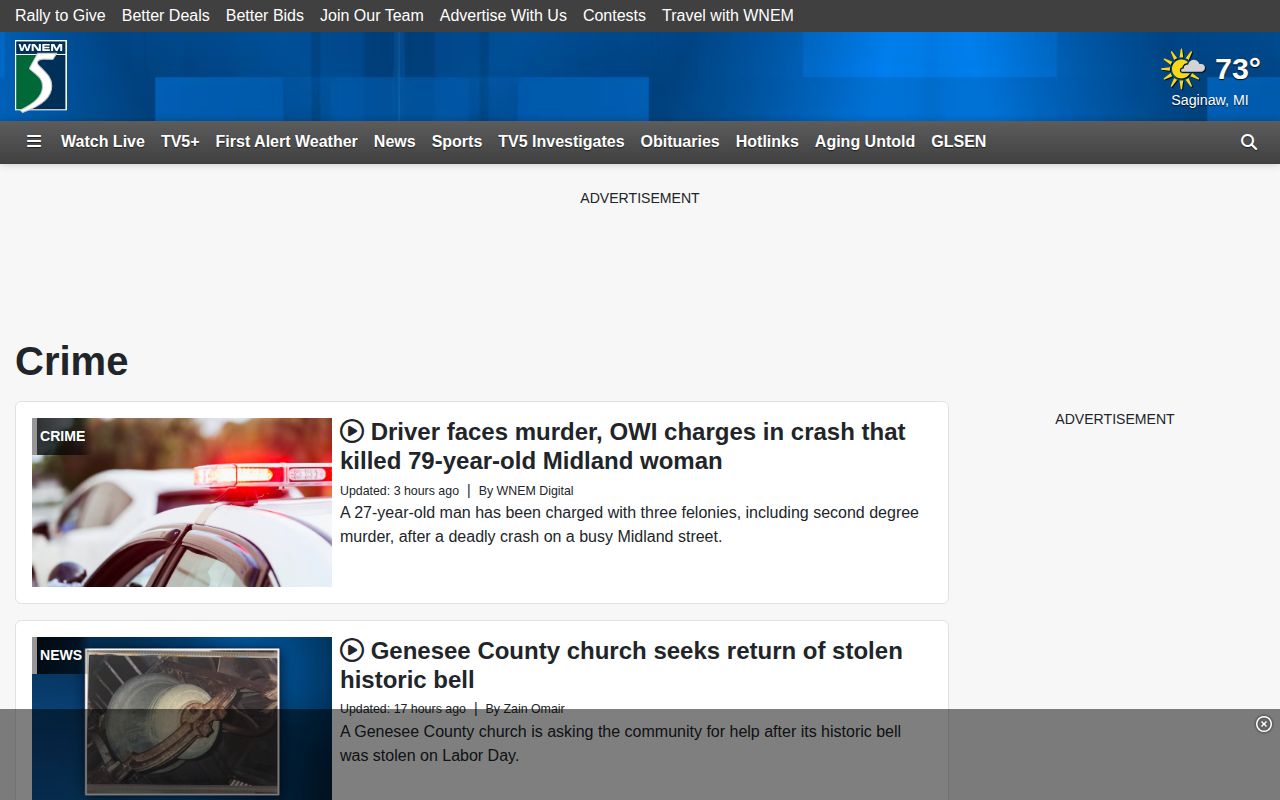 WNEM local crime coverage index for Genesee County