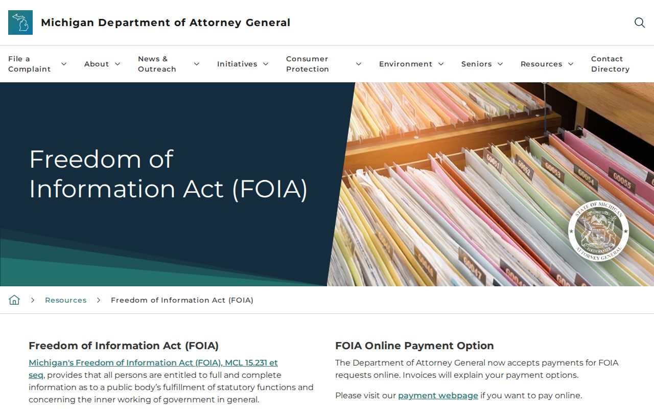 Michigan Attorney General FOIA information
